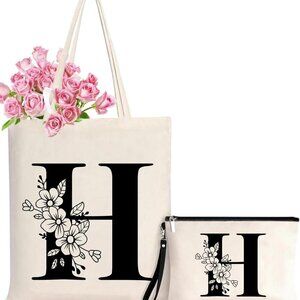 Personalized Initial Tote Bag for Women - Monogrammed Bags with Makeup Gift Bag